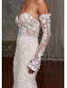 Strapless Ivory Lace Glitter Tulle Wedding Dress With Detachable Sleeves